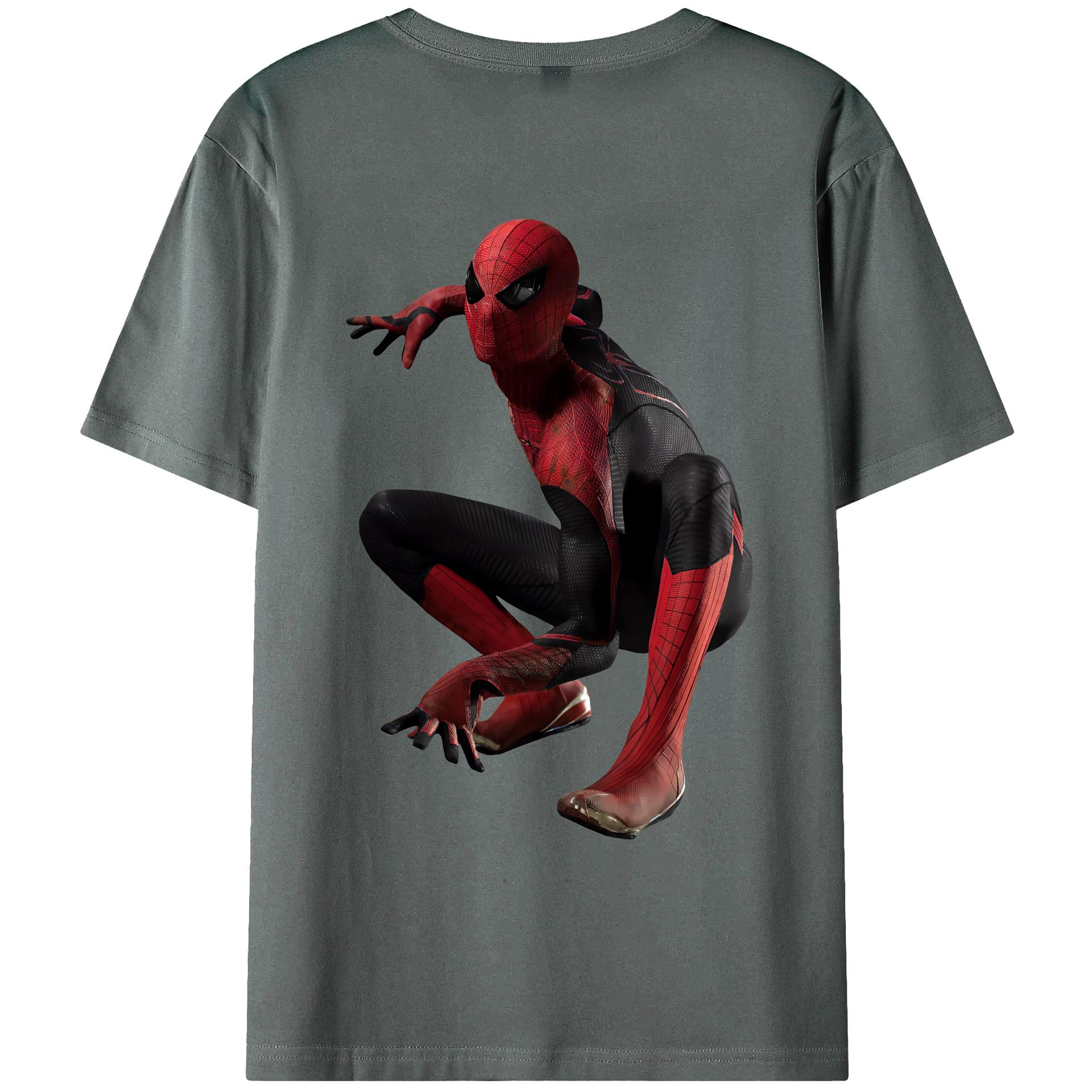 （画像用） Spider Man スパイダーマン 綿100％ メンズ半袖Tシャツ（バックプリント） 通気性